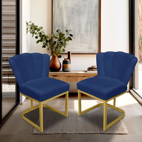 Kit 02 Cadeira Escritório/recepção Flor - Base Ferro Dourado - Azul Marinho