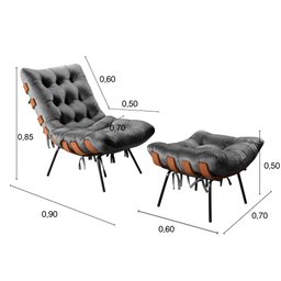 Poltrona Costela com Puff Base Fixa para Sala, Quarto - 3