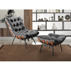 Poltrona Costela com Puff Base Fixa para Sala, Quarto