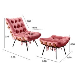 Poltrona Costela com Puff Base Fixa para Sala, Quarto - 3