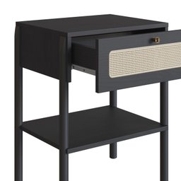 Mesa de Cabeceira 1 Gaveta Palhinha Pé Madeira Oslo  - 5