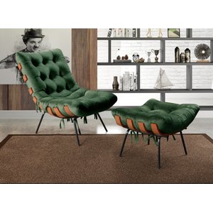 Poltrona Costela com Puff Base Fixa para Sala, Quarto