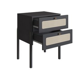Mesa de Cabeceira 2 Gavetas Palhinha Pé Madeira Oslo - 5