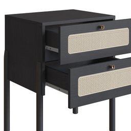 Mesa de Cabeceira 2 Gavetas Palhinha Pé Madeira Oslo - 7
