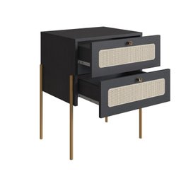 Mesa de Cabeceira 2 Gavetas Palhinha Pé Metal Dourado Oslo - 5