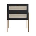 Ver imagem 2 de Mesa de Cabeceira 2 Gavetas Palhinha Pé Metal Dourado Oslo