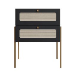 Mesa de Cabeceira 2 Gavetas Palhinha Pé Metal Dourado Oslo - 2