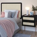 Ver mais imagens de Mesa de Cabeceira 2 Gavetas Palhinha Pé Metal Dourado Oslo Preto