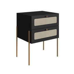 Mesa de Cabeceira 2 Gavetas Palhinha Pé Metal Dourado Oslo - 4