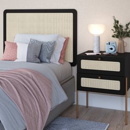 Mesa de Cabeceira 2 Gavetas Palhinha Pé Metal Dourado Oslo - 8