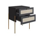 Ver imagem 5 de Mesa de Cabeceira 2 Gavetas Palhinha Pé Metal Dourado Oslo Preto
