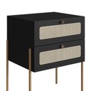 Ver imagem 6 de Mesa de Cabeceira 2 Gavetas Palhinha Pé Metal Dourado Oslo Preto