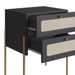 Mesa de Cabeceira 2 Gavetas Palhinha Pé Metal Dourado Oslo - 7