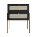 Ver imagem 2 de Mesa de Cabeceira 2 Gavetas Palhinha Pé Metal Dourado Oslo Preto