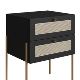 Mesa de Cabeceira 2 Gavetas Palhinha Pé Metal Dourado Oslo - 6