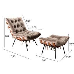 Poltrona Costela com Puff Base Fixa para Sala, Quarto - 3