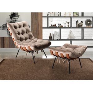 Poltrona Costela com Puff Base Fixa para Sala, Quarto