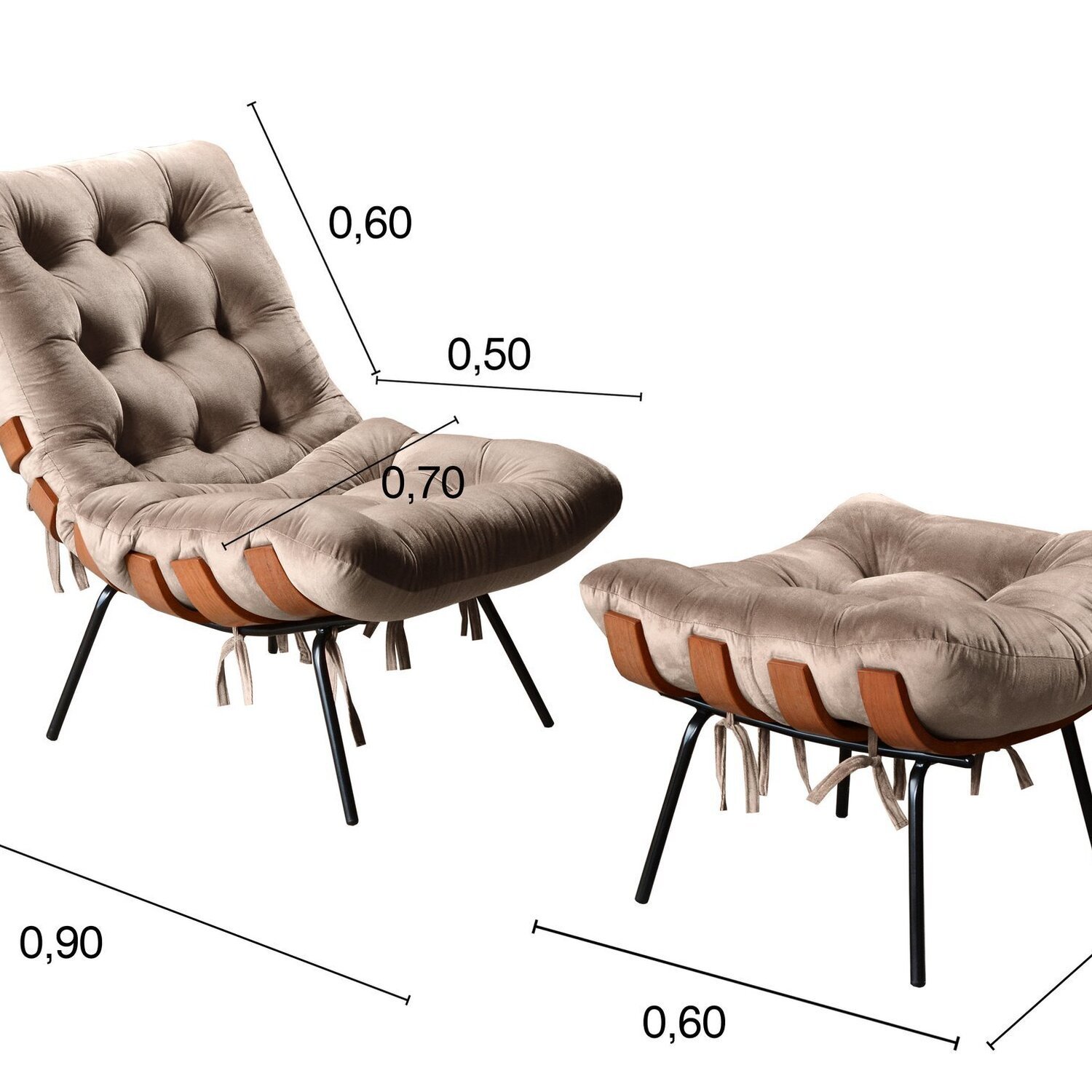 Poltrona Costela com Puff Base Fixa para Sala, Quarto - 3