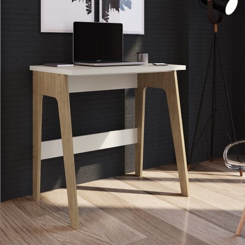 Escrivaninha Mesa Escritório Primazzia 75cm Carvalho Mel e Off White Marrom