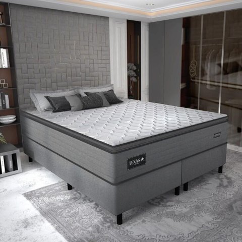 Cama Box Conjugado Queen com Colchão 158x68x198 Texas Gazin Cr35325 Grafite