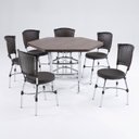 Ver imagem 2 de Conjunto Sala de Jantar Mesa Sextavada com 6 Cadeiras Brastubo Cromado/Amadeirado Escuro/Café News