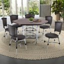 Ver imagem 1 de Conjunto Sala de Jantar Mesa Sextavada com 6 Cadeiras Brastubo Cromado/Amadeirado Escuro/Café News