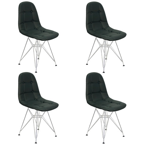Kit 4 Cadeiras Estofadas Charles Eames Eiffel Botonê com Pés de Metal Cromado Preto Multicolorido