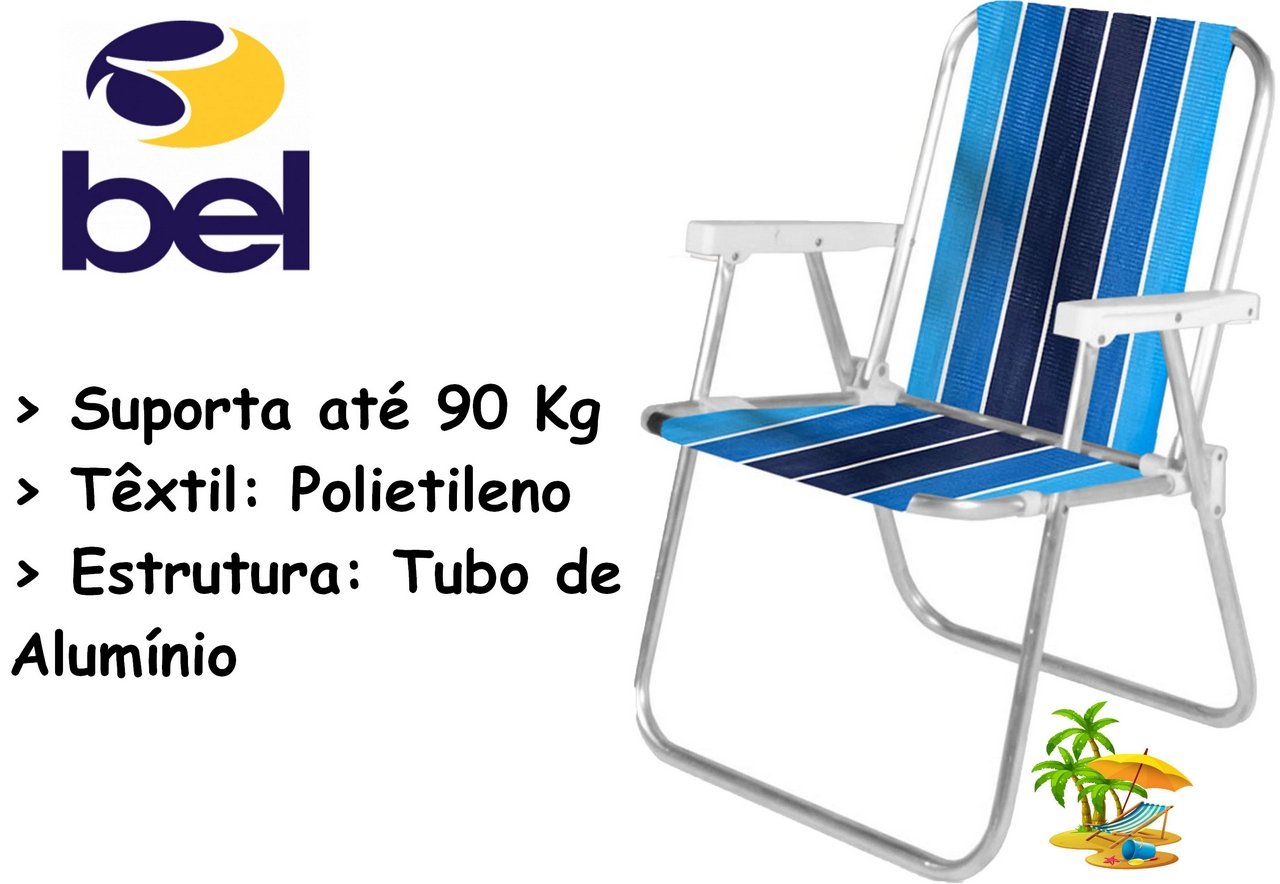 Cadeira de Praia Piscina Varanda Alta em Alumínio Suporta Até 90kg Dobrável Polietileno Lazer - Azul - 2