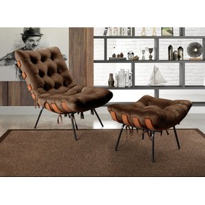 Poltrona Costela com Puff Base Fixa para Sala, Quarto