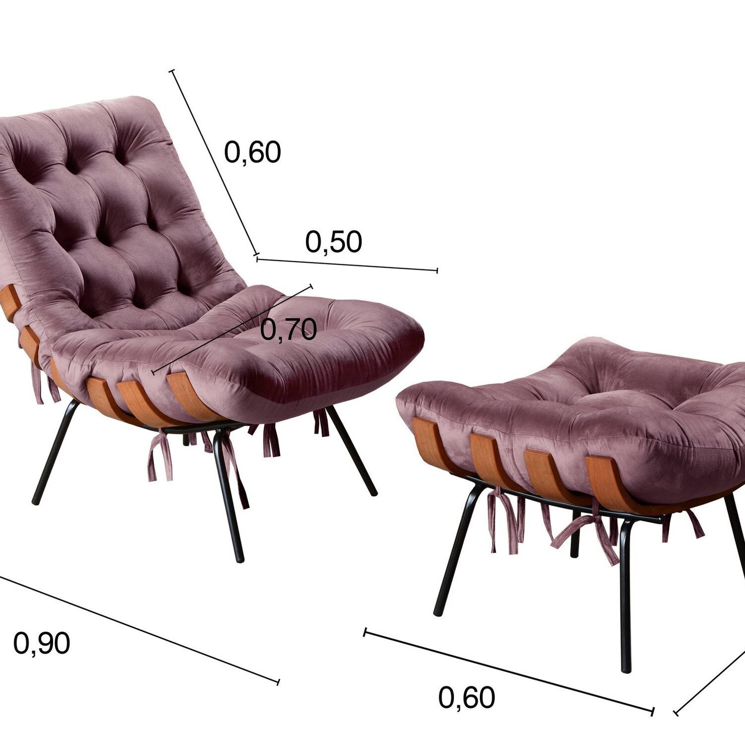 Poltrona Costela com Puff Base Fixa para Sala, Quarto - 2