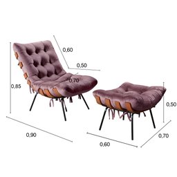 Poltrona Costela com Puff Base Fixa para Sala, Quarto - 3