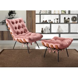 Poltrona Costela com Puff Base Fixa para Sala, Quarto