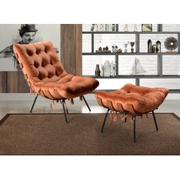 Poltrona Costela com Puff Base Fixa para Sala, Quarto - 1