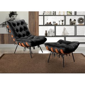 Poltrona Costela com Puff Base Fixa para Sala, Quarto