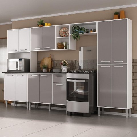 Armário de Cozinha Modulada Completa Compacta 294cm com Balcão de Pia Multimóveis Mp2280 Branco/