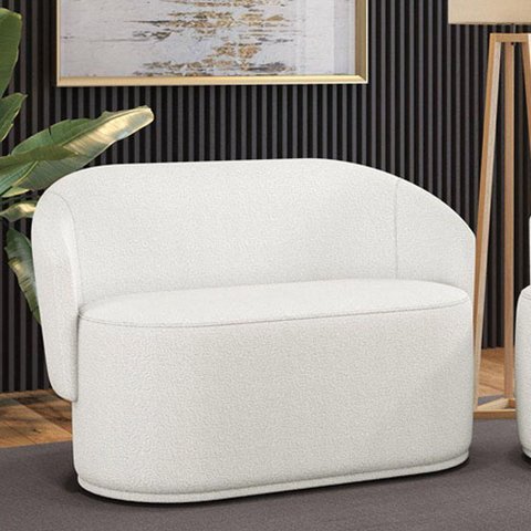 Sofá Malu 2 Lugares Fixo 135cm Off White Bouclê Suede Namoradeira Orgânica D'Rossi
