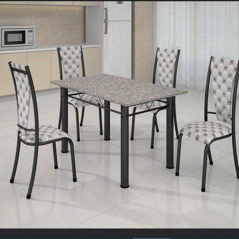 Conjunto Mesa Tubular com 4 Cadeiras Monaco Prata/Matelado/Cinza Ocrê