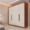 Ver imagem 1 de Guarda Roupa Solteiro 100% MDF 4 Portas 3 Gavetas Aurora - Móveis Europa - Braúna/Off White