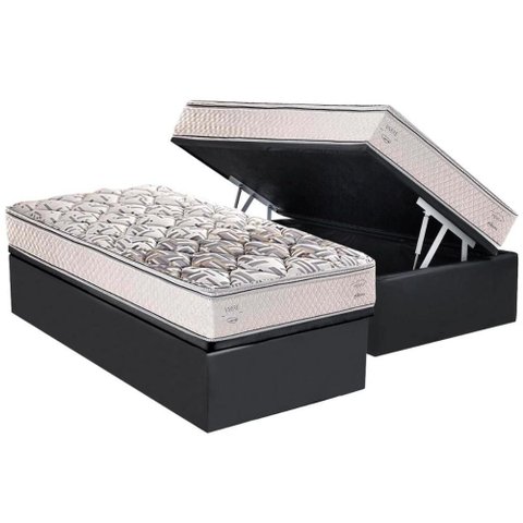 Cama Box Baú Solteiro: Colchão Anatômico Herval Ag 65 Santorini C1604 Ergoplus + Base Crc Suede