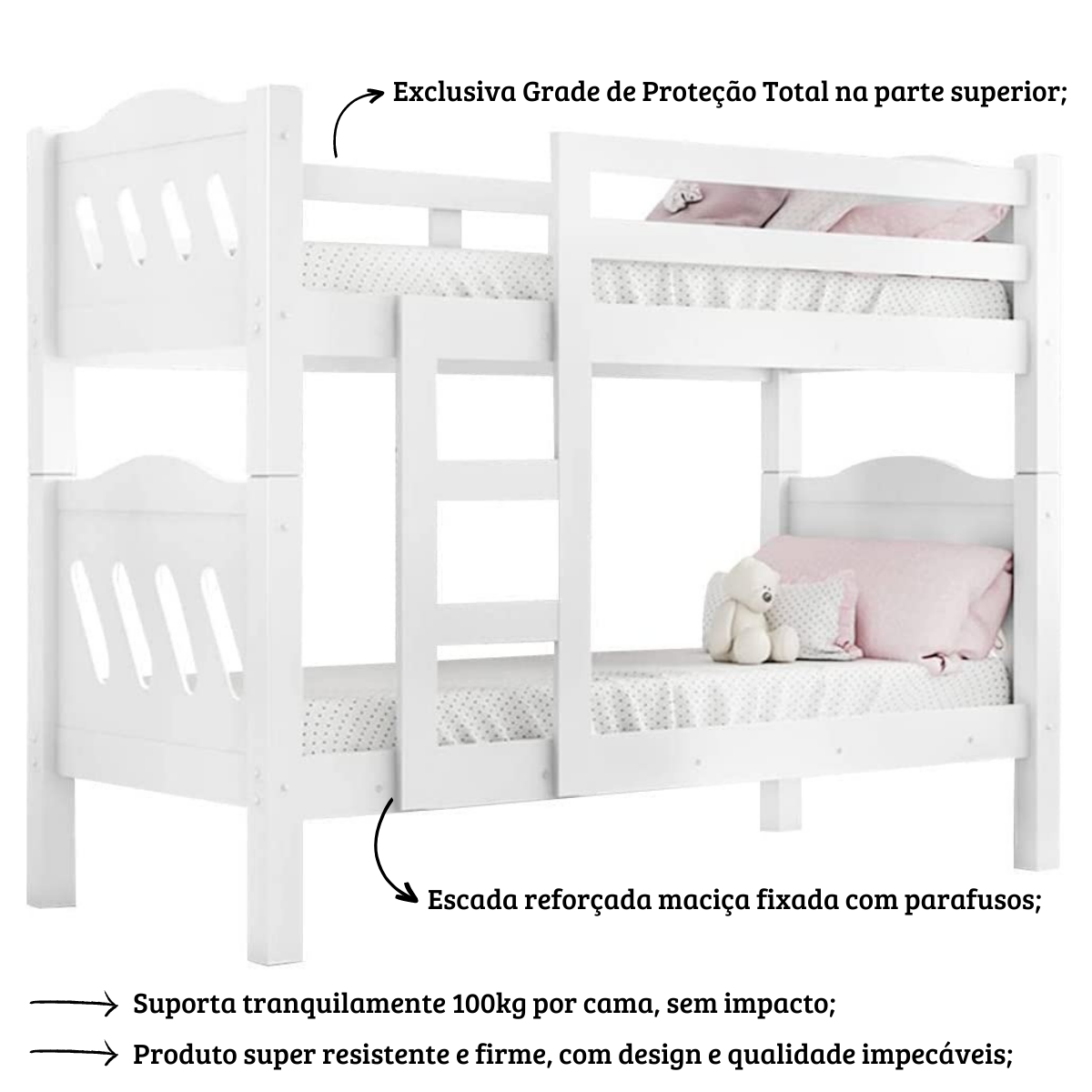 Beliche c/ Estrado e Escada Reforçado Fênix Pérola Branco - 2