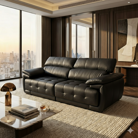 Sofá Retrátil e Reclinável Zurique 100% em Couro Natural com 2,60m Couro:black