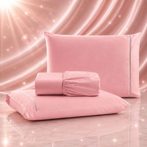 Jogo de Cama Quality King 3 Peças Micropercal 600 Fios Rosê Casa Show Enxovais