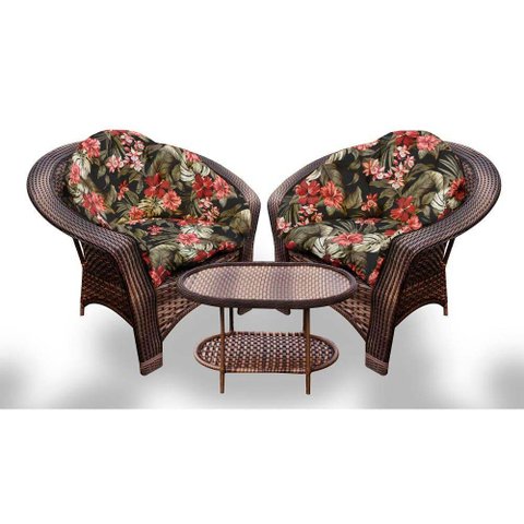 Conjunto de Poltronas Fibra Sintética 19 - 2 Poltronas + 1 Mesa Centro - Tecido Maui Preto