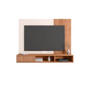 Painel Suspenso para Tv até 55 Polegadas Moderno Ripado Rack Premium Quarto e Sala Freijo/off White