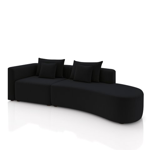 Sofá Curvo Decorativo Kimiko 287cm 2 Lugares Sala de Estar com Chaise Veludo Preto G52 - Gran Belo