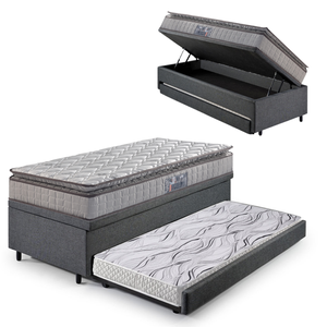Bicama Box Baú 88x188 Linho Cinza com Colchão Orthosono Espuma D33 Anjos
