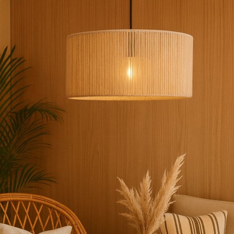 Luminária Pendente Marrocos em Corda Sisal Natural Palha:preto