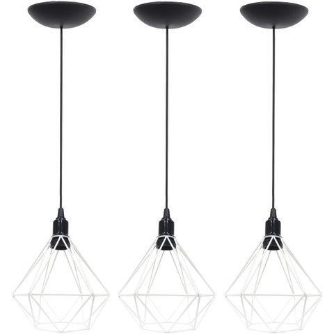 3 Pendentes Aramado Diamante Luminária Lustre P Teto Retrô Vintage Industrial Balcão Branco