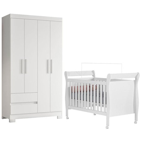 Berço Americano Slim com Guarda Roupa Olimpia Branco Flex - Móveis Albatroz