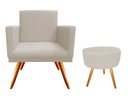 Ver imagem 1 de Kit Poltrona Decorativa Bia + Puff Redondo Suede Bege Pés Madeira Ms Decor